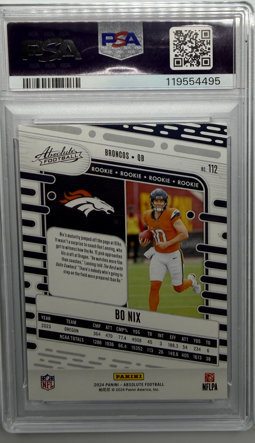 2024 Absolute Bo Nix #112 PSA 9 back