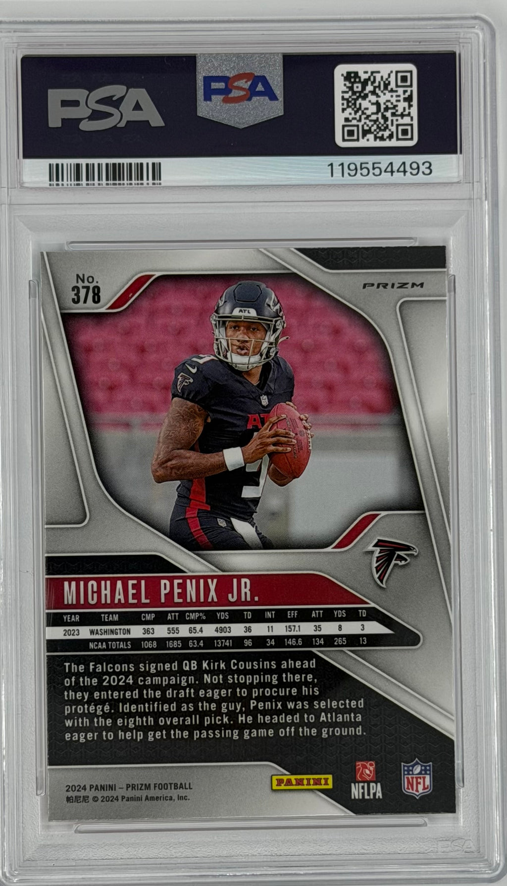 2024 Orange Lazer Prizm Michael Penix Jr. #378 PSA 9 back