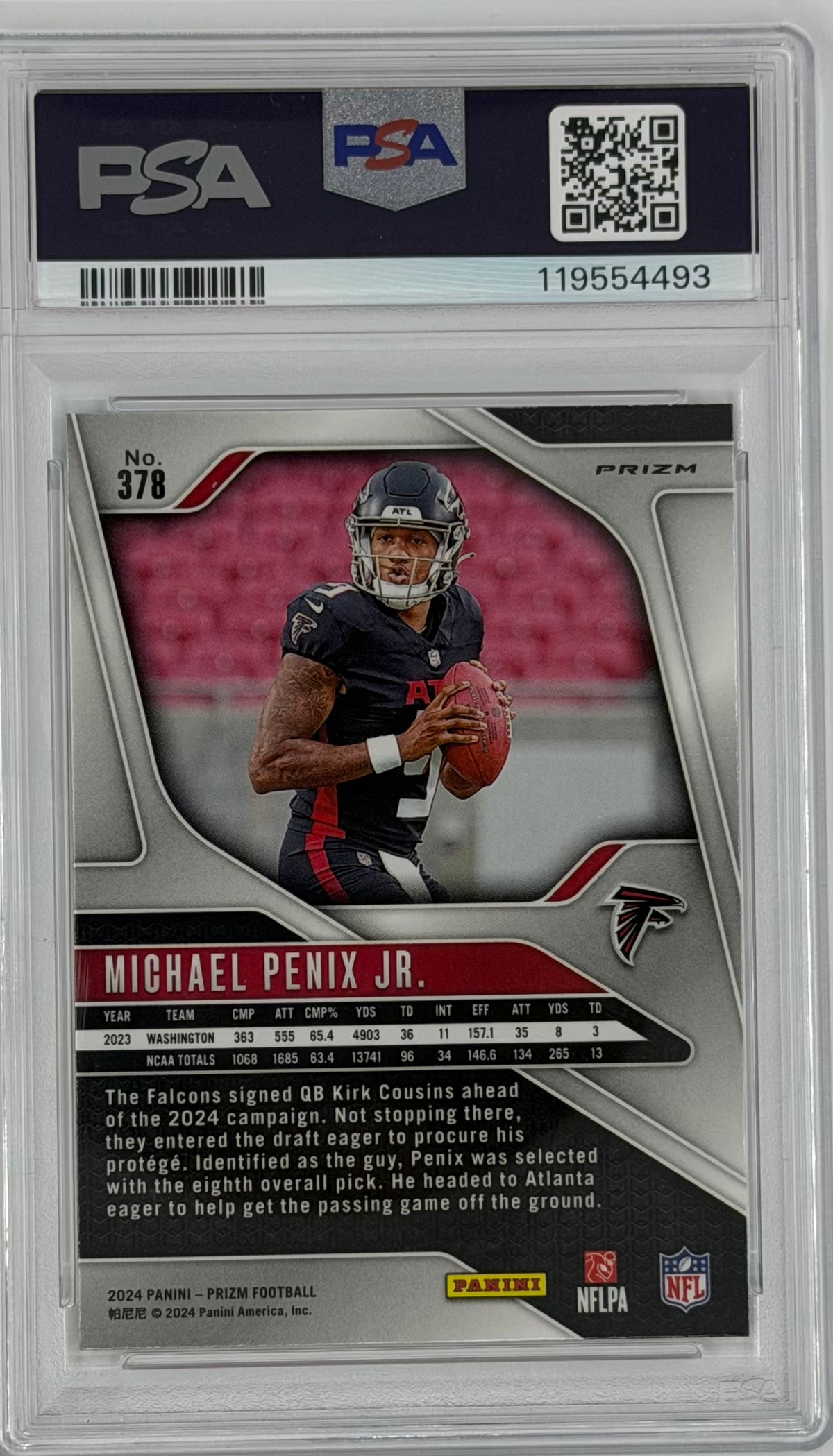 2024 Orange Lazer Prizm Michael Penix Jr. #378 PSA 9 back