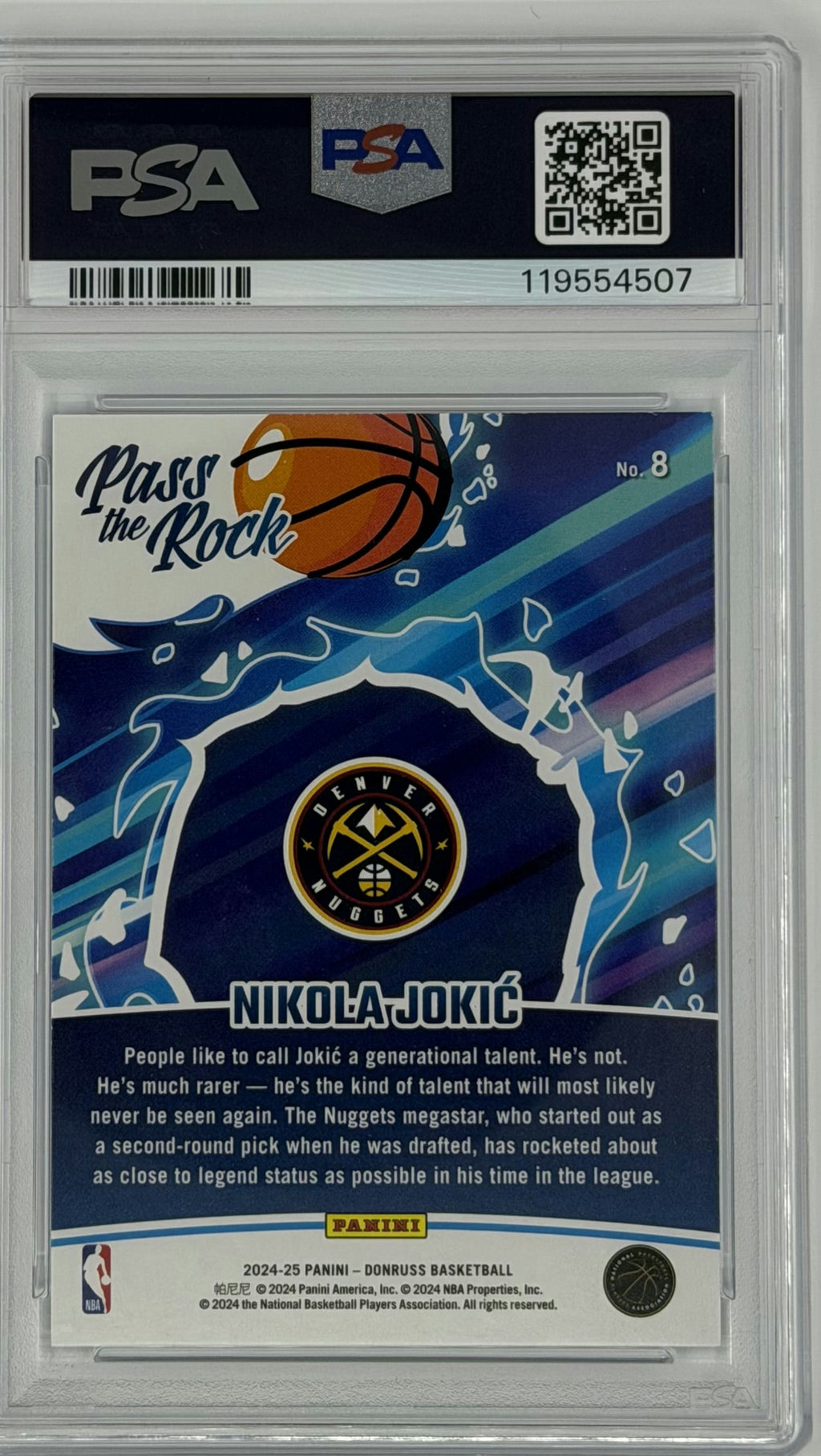 2024 Donruss Pass the Rock Disco Nikola Jokic #8 PSA 9 back