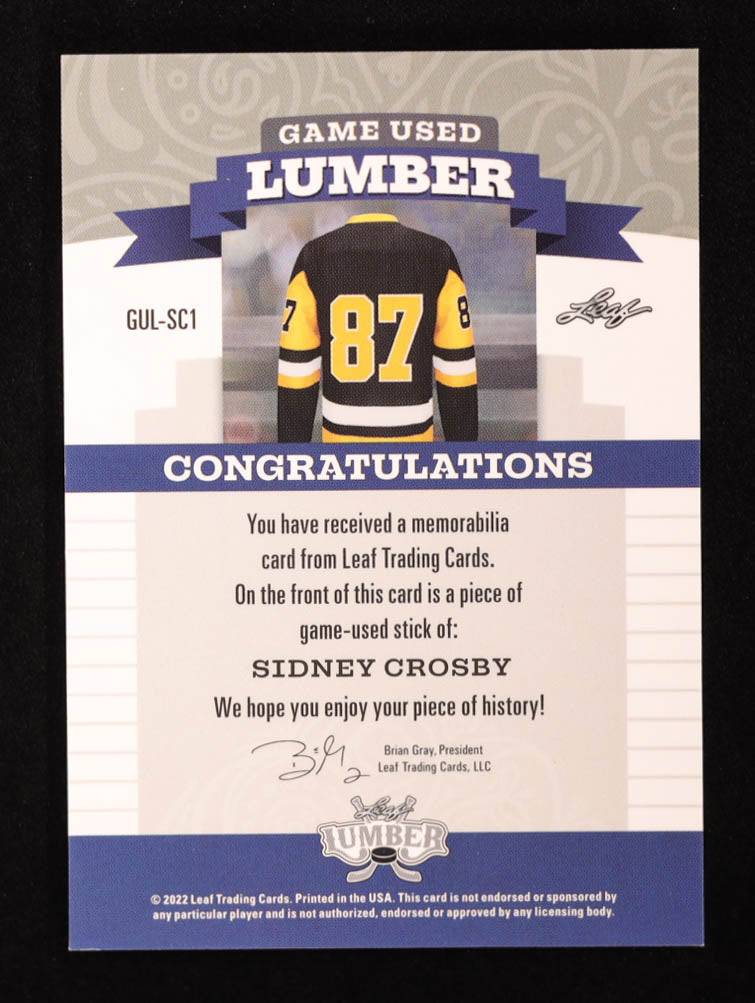 Sidney Crosby 2022 Leaf Lumber Game Used Lumber Copper #17/18 back